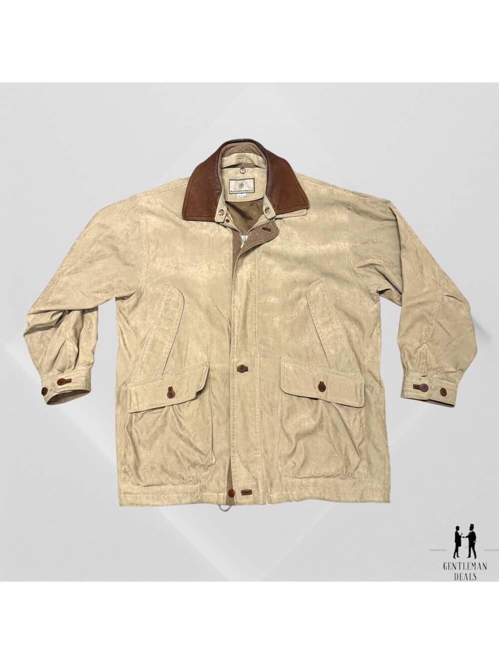 Rainforest Men's Tan Leather Collar Barn Chore Coat Jacket Suede Collar M Vtg